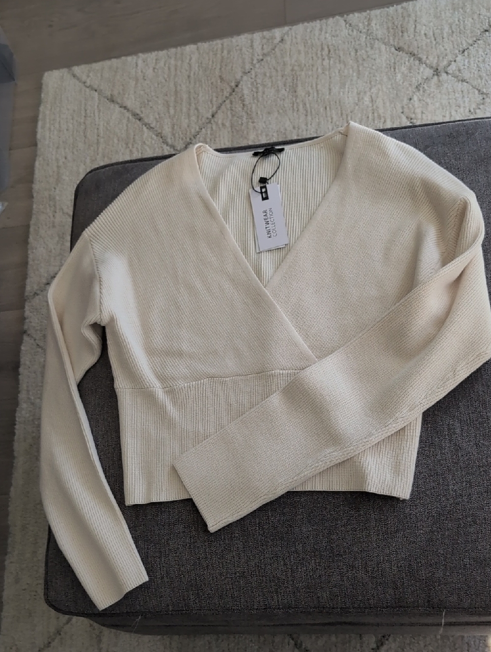 Ivory Wrap Ribbed Sweater Top